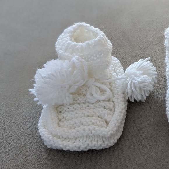 Handmade Knitted White Baby Booties - Picture 2 of 6